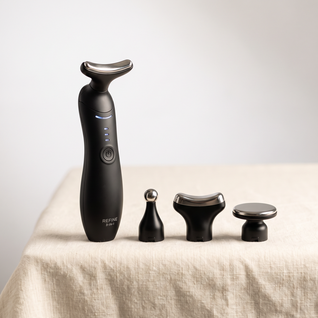 Professional Face Lifting Device Microcurrent Facial Massager - 3-in-1 Black set with interchangeable heads