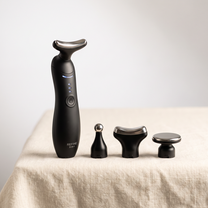 Professional Face Lifting Device Microcurrent Facial Massager - 3-in-1 Black set with interchangeable heads