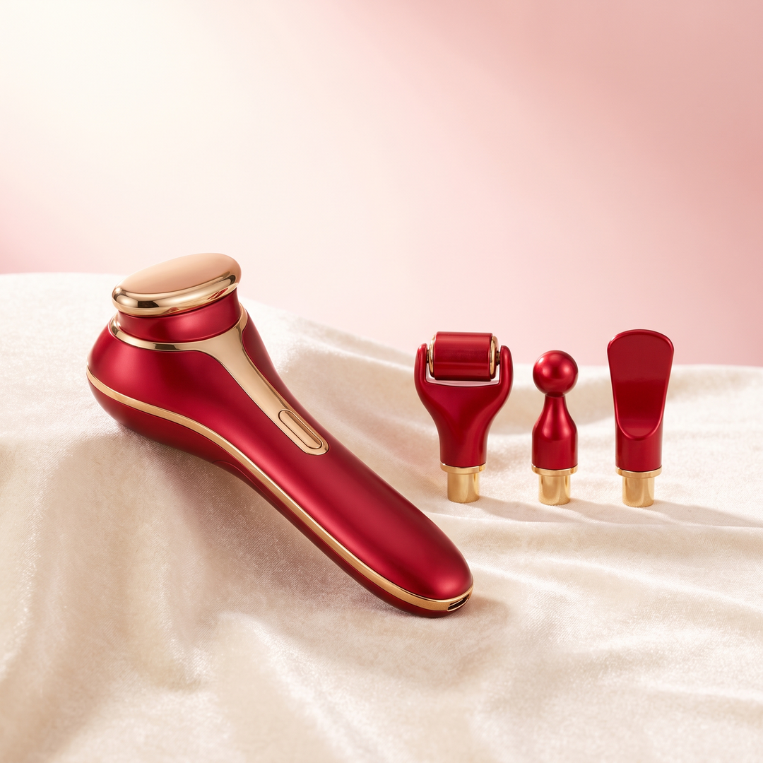 Professional Face Lifting Device Microcurrent Facial Massager - 3-in-1 Red set with interchangeable heads