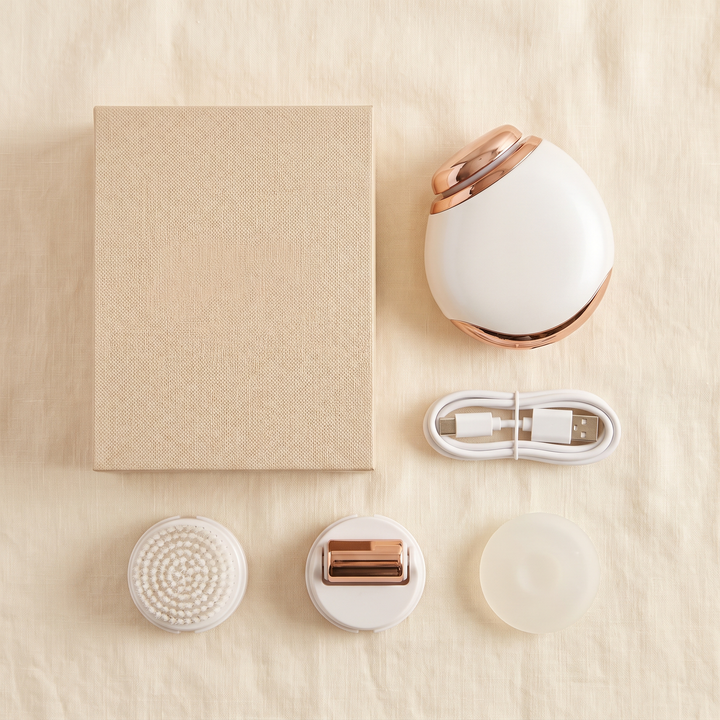 Professional Face Lifting Device Microcurrent Facial Massager - packaging flat lay with accessories