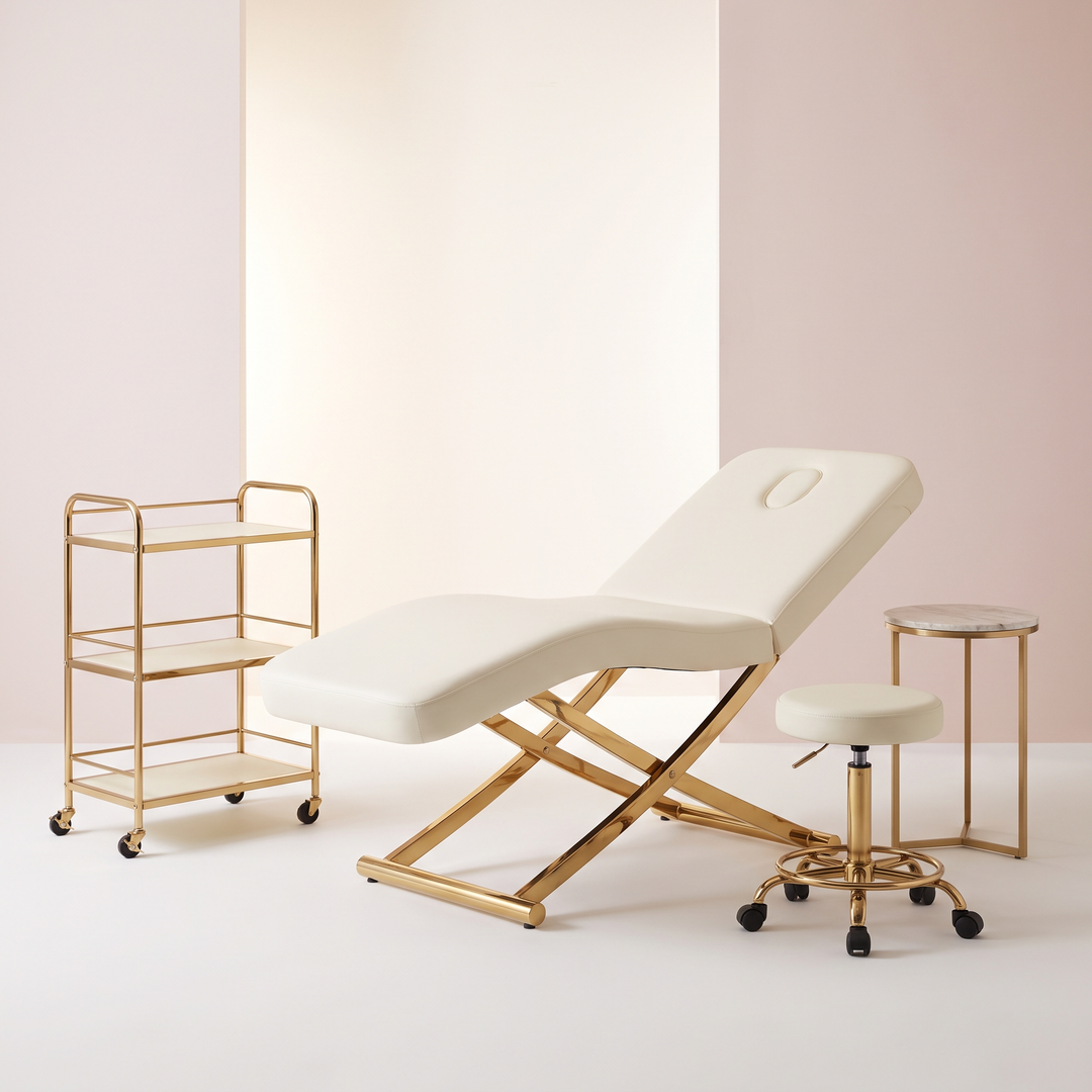 Professional Curved Reclining Facial Bed - 4 PCS Salon Set