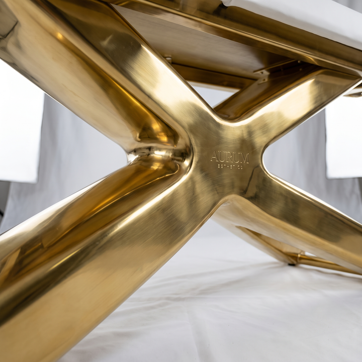 Professional Curved Reclining Facial Bed - Gold Base Low Angle Detail