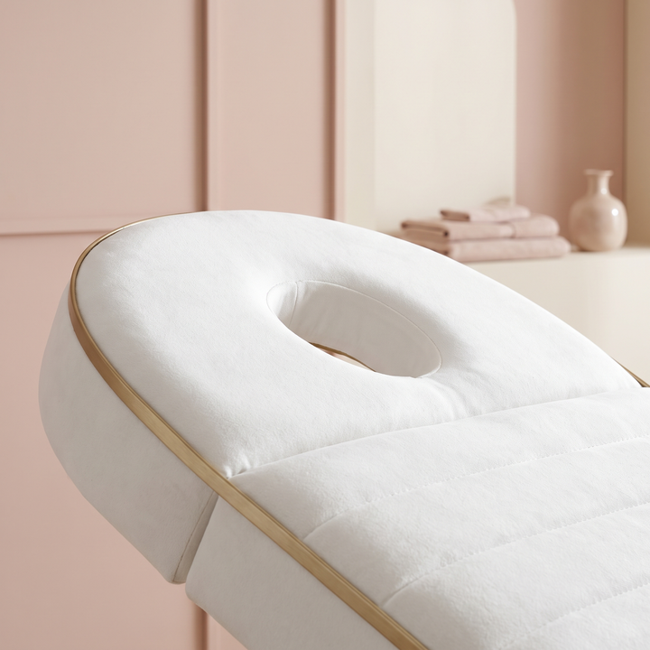 Professional Curved Reclining Facial Bed - Headrest and Face Cradle Detail