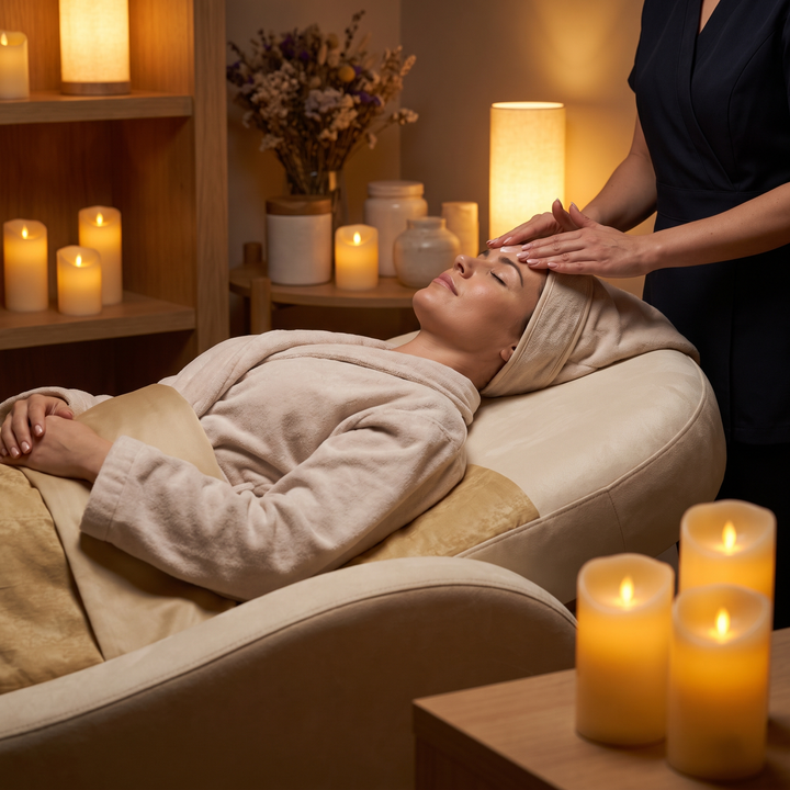 Professional Curved Reclining Facial Bed - Relaxed Client Facial Treatment