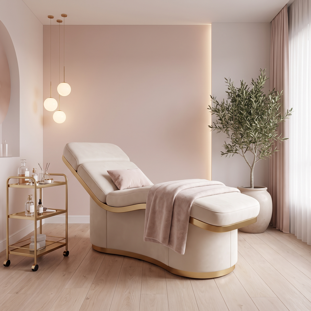 Professional Curved Reclining Facial Bed - Salon Treatment Room Setting