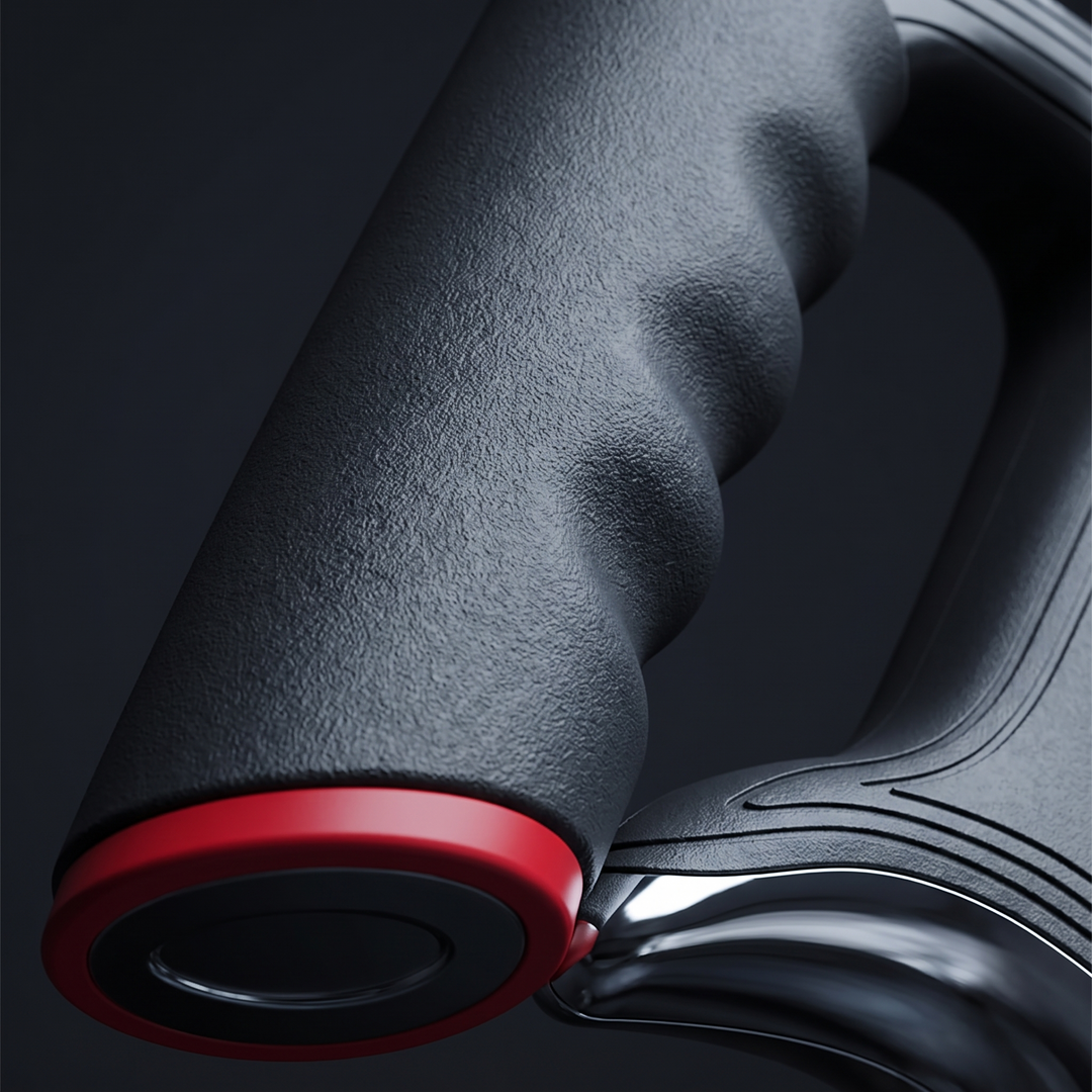 Close-up of ergonomic non-slip grip handle on the muscle recovery scraper tool