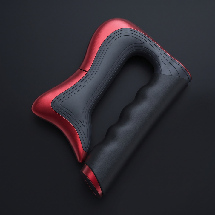 Electric fascia massage recovery tool, top-down view showing the curved scraping edge shape