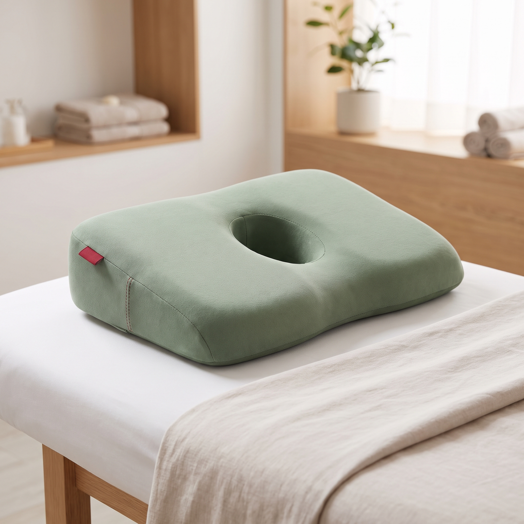 Ergonomic Face Down Pillow Memory Foam Headrest for Massage Table Comfort - Green