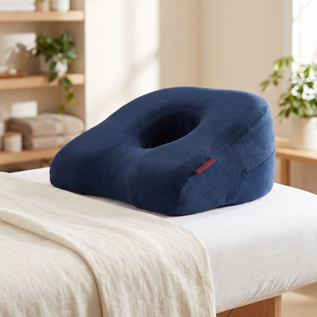 Ergonomic Face Down Pillow Memory Foam Headrest for Massage Table Comfort - Navy Blue