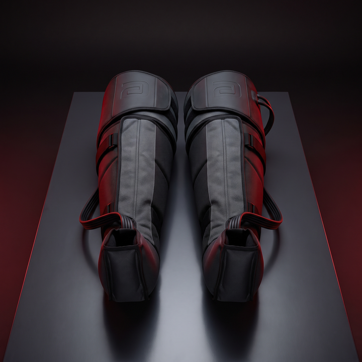 Full leg air compression massager, both-legs configuration, front view, for circulation and recovery