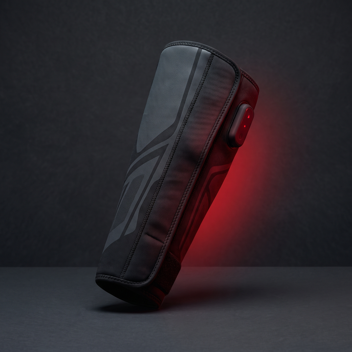 Single-leg air compression massager sleeve, three-quarter angle view