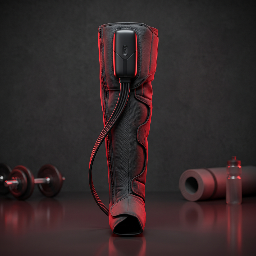 Full leg air compression massager, single-leg configuration, front view