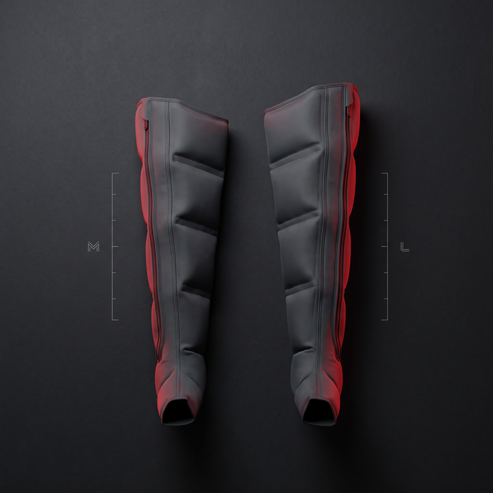 Size comparison of M and L full-leg compression sleeves for a customized fit