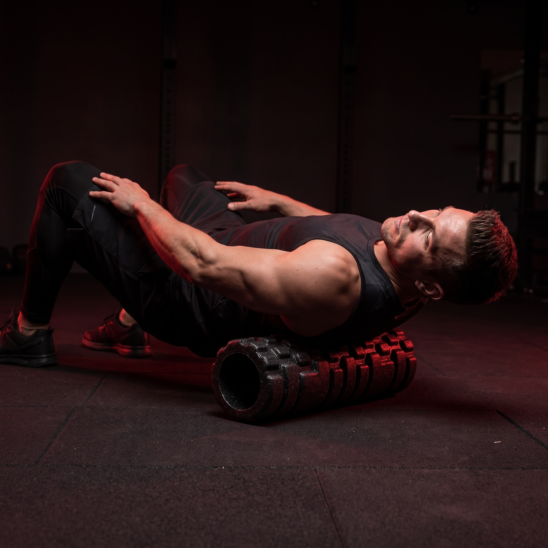 PHYSIOATHLETX Foam Roller - rolling upper back for muscle recovery