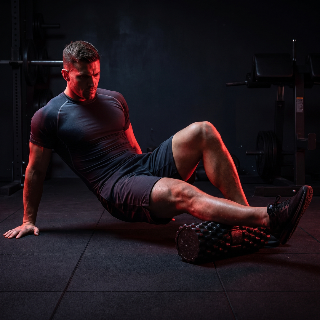 PHYSIOATHLETX Professional Foam Roller 33cm - Calf Muscle Rolling In Use