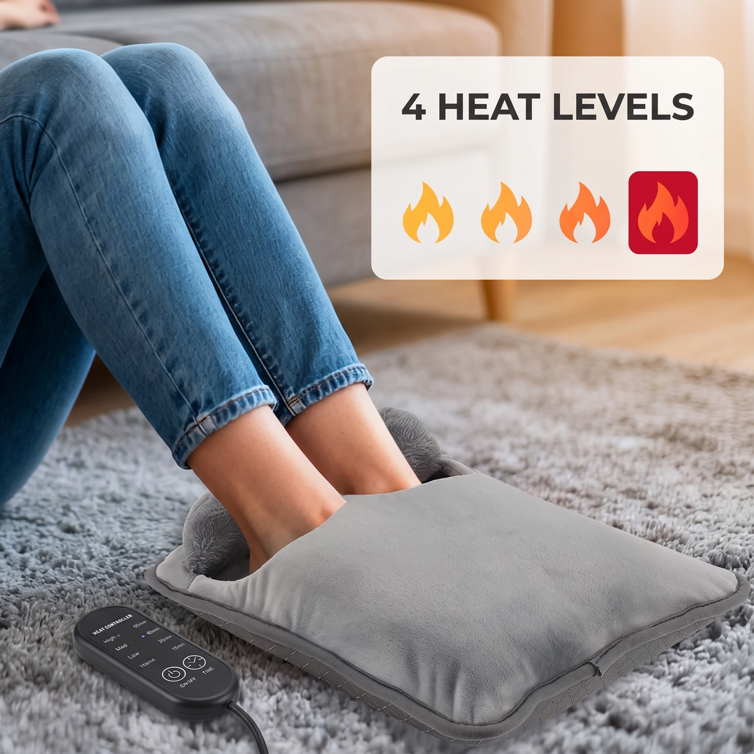 Electric Foot Heating Pad Adjustable Heat Settings Foot Warmer Mat 4 Heat Levels 4 Timers Fast Heating for Bed Office Home Winter Use - 4 Heat Levels Feature