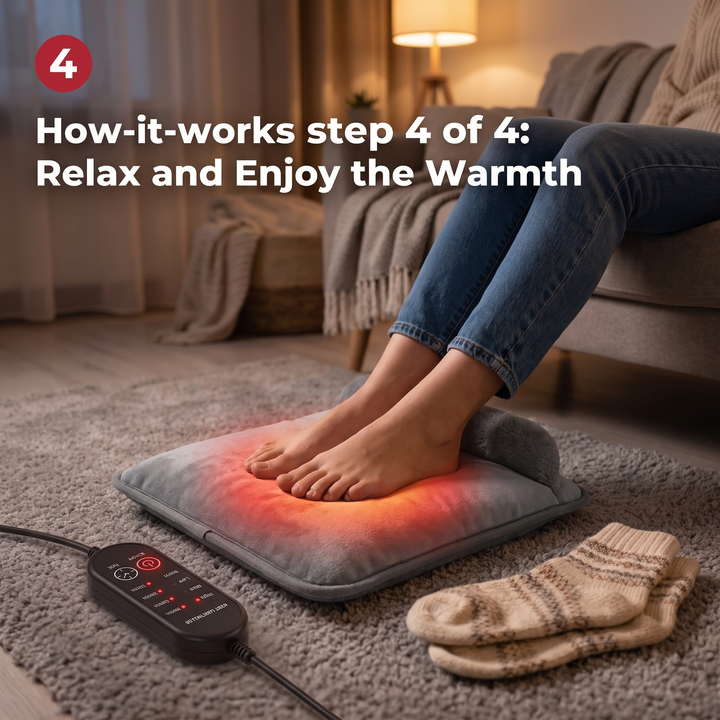 Electric Foot Heating Pad Adjustable Heat Settings Foot Warmer Mat 4 Heat Levels 4 Timers Fast Heating for Bed Office Home Winter Use - How It Works Step 4