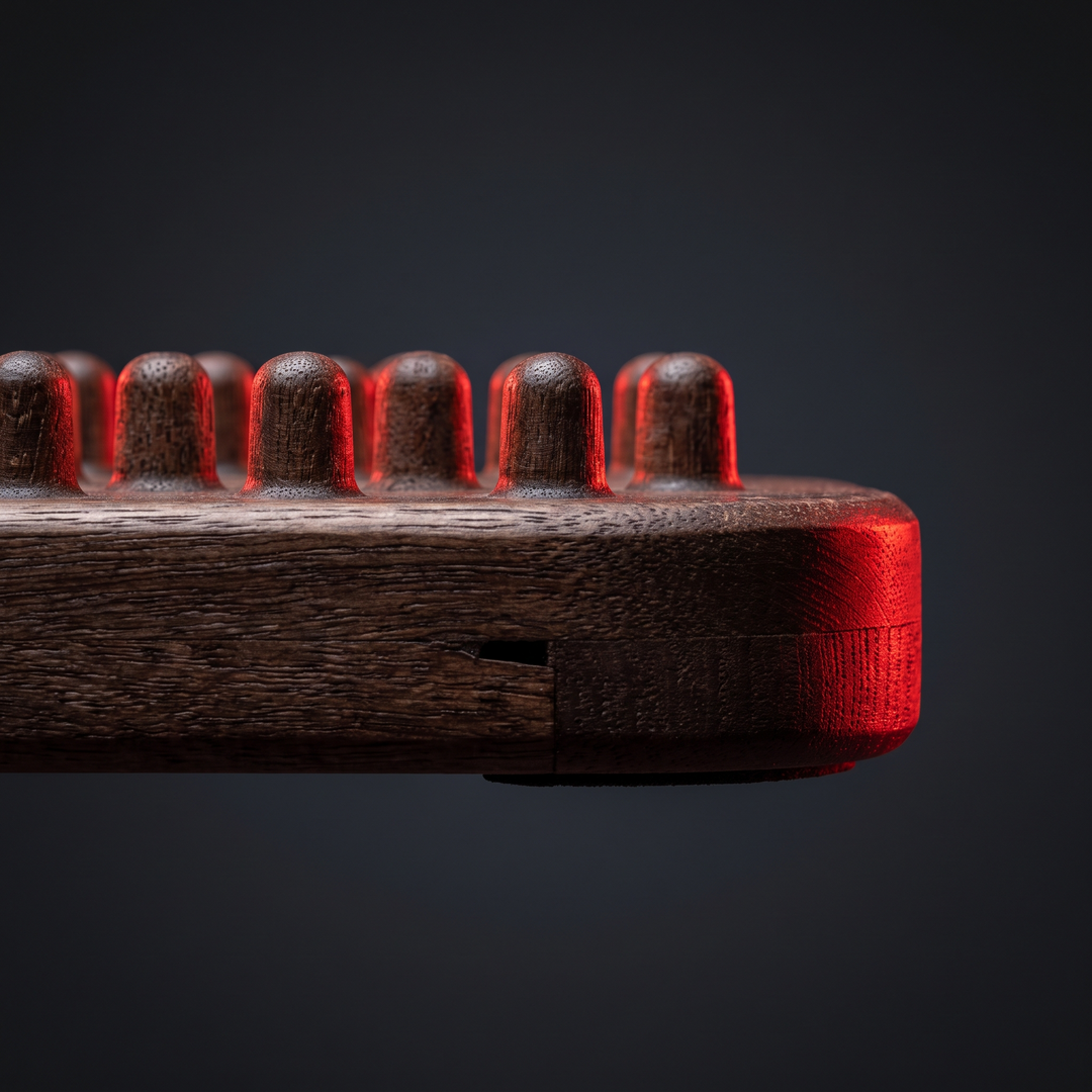 Side profile of foot massage board showing board thickness and peg height