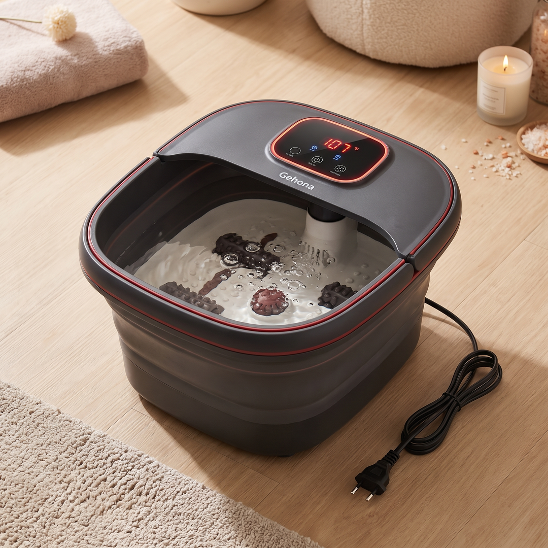 Collapsible Foot Spa Bath with Heat Bubbles - hero shot unfolded with bubbling warm water