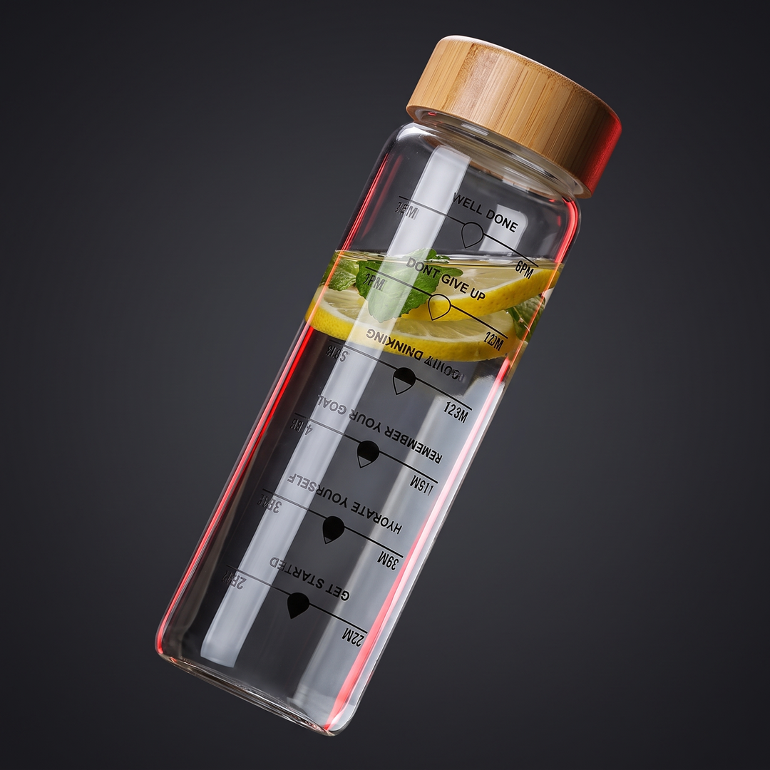 Borosilicate Glass Water Bottle - 45-Degree Angle Hero Shot