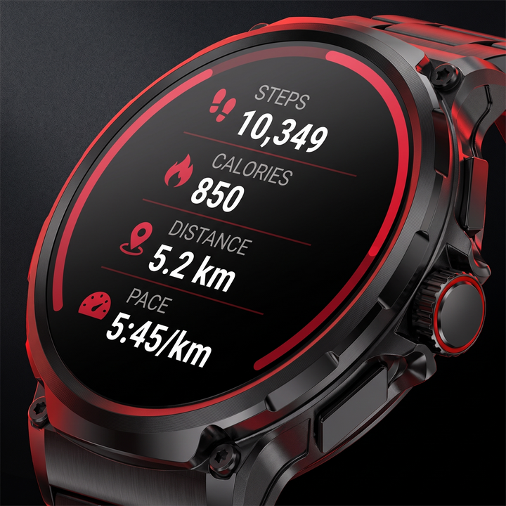 Professional GPS Smart Watch Sport Fitness Tracker - 1.85 inch AMOLED display showing workout data