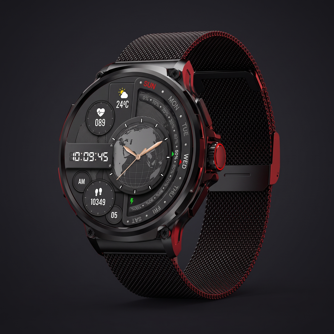 Professional GPS Smart Watch Sport Fitness Tracker - Black Mesh Band hero shot