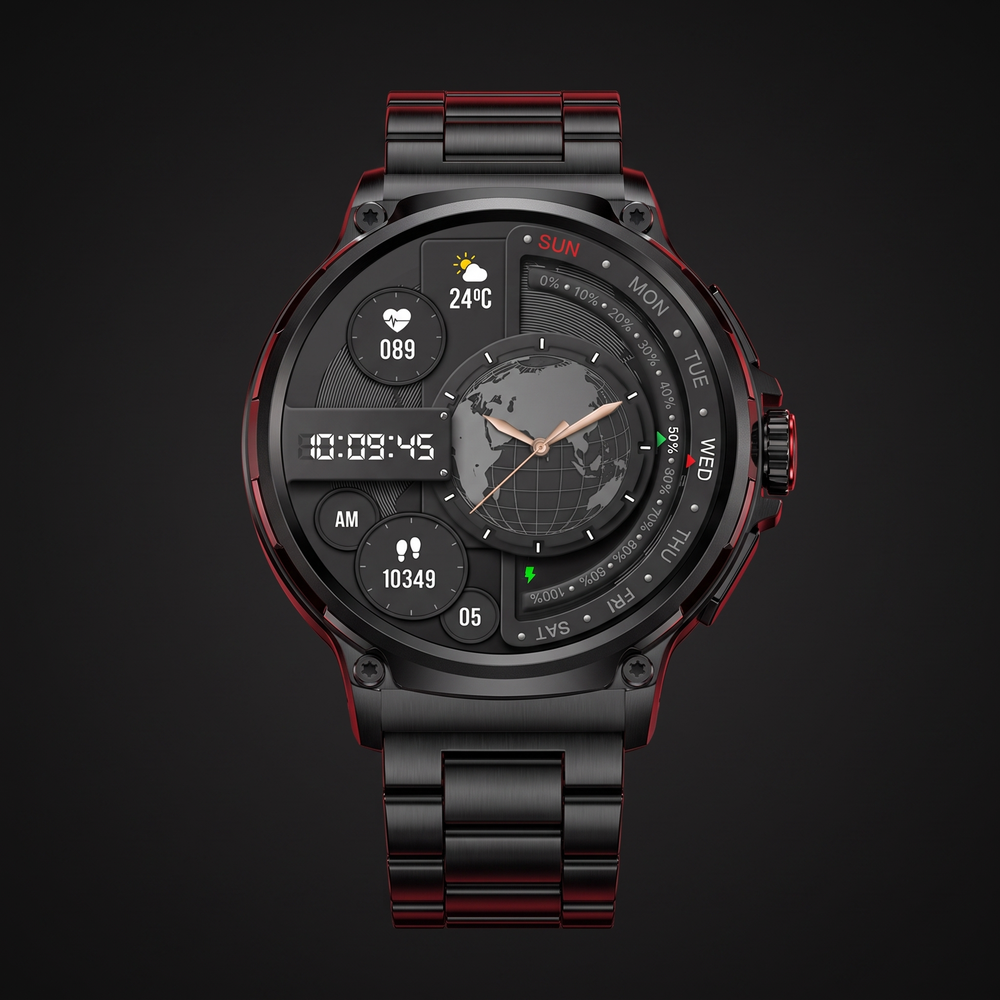 Professional GPS Smart Watch Sport Fitness Tracker - Black Steel Band hero shot