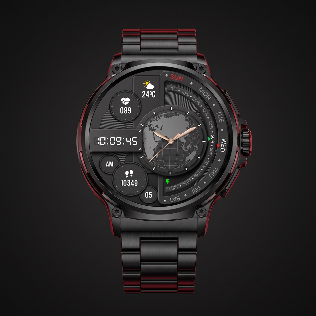 Professional GPS Smart Watch Sport Fitness Tracker - Black Steel Band hero shot