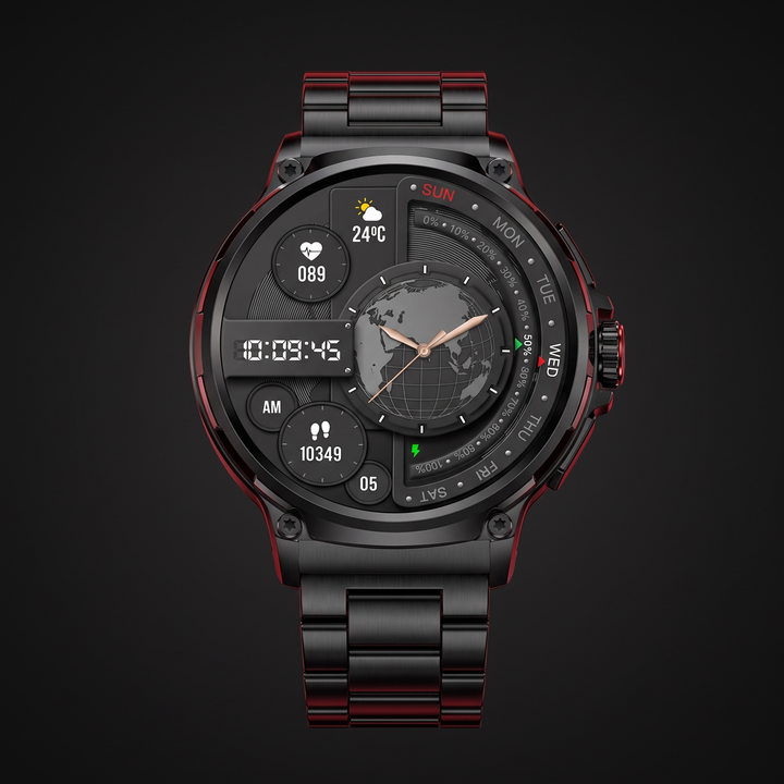Professional GPS Smart Watch Sport Fitness Tracker - Black Steel Band hero shot