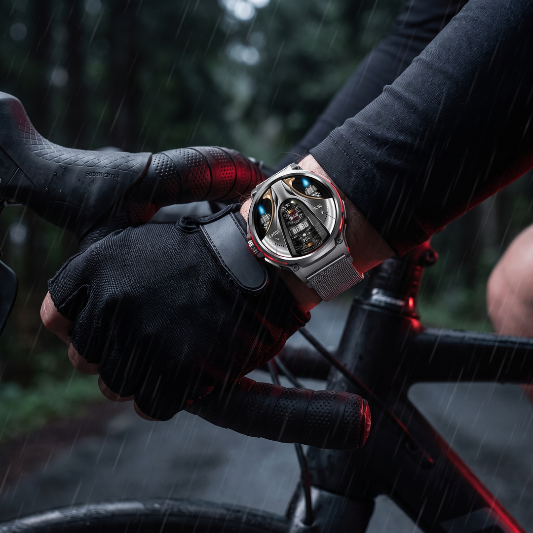 Professional GPS Smart Watch Sport Fitness Tracker - Silver Mesh Band worn while cycling