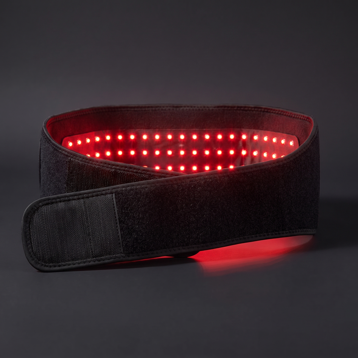 Heat wrap belt rear view showing adjustable velcro strap closure