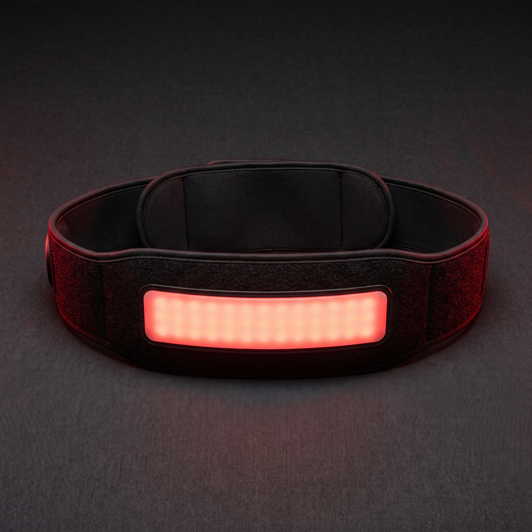 Cordless heated waist belt Type 2 with wider lumbar red light and vibration massage panel for back recovery