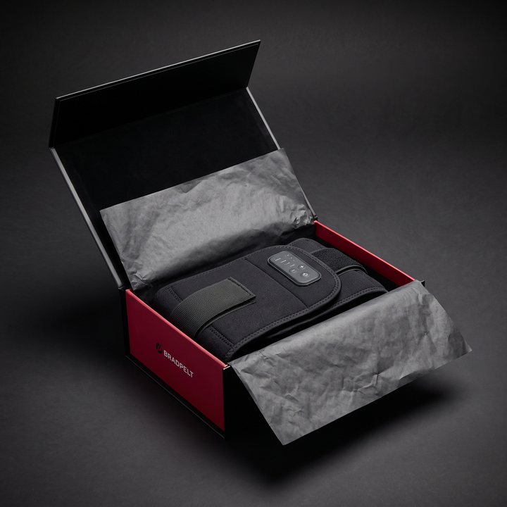 Alternate unboxing view of the cordless waist recovery belt packaging