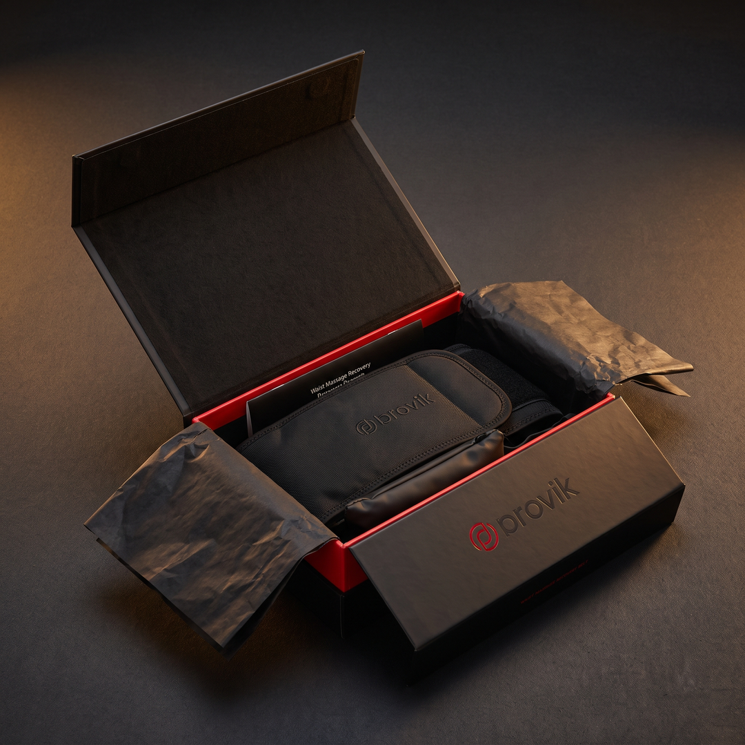 Unboxing view of the cordless waist recovery belt in its retail packaging