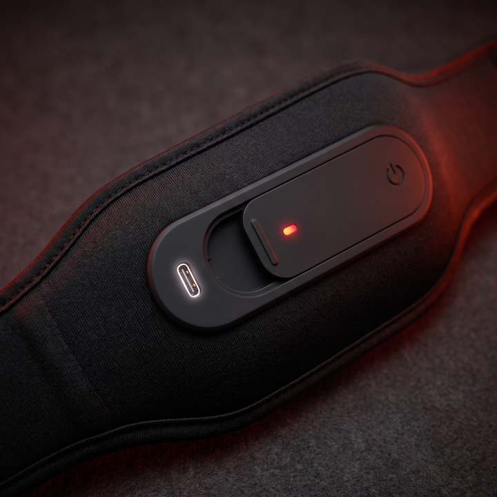 USB-C charging port and rechargeable battery compartment on the cordless waist recovery belt