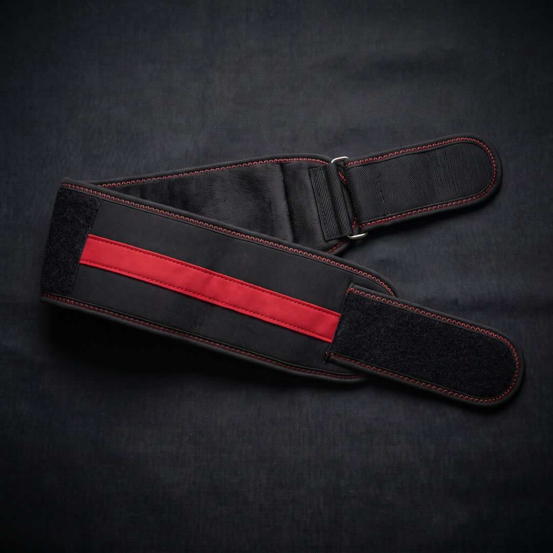 Wrist wrap laid flat, front view, adjustable compression fit design