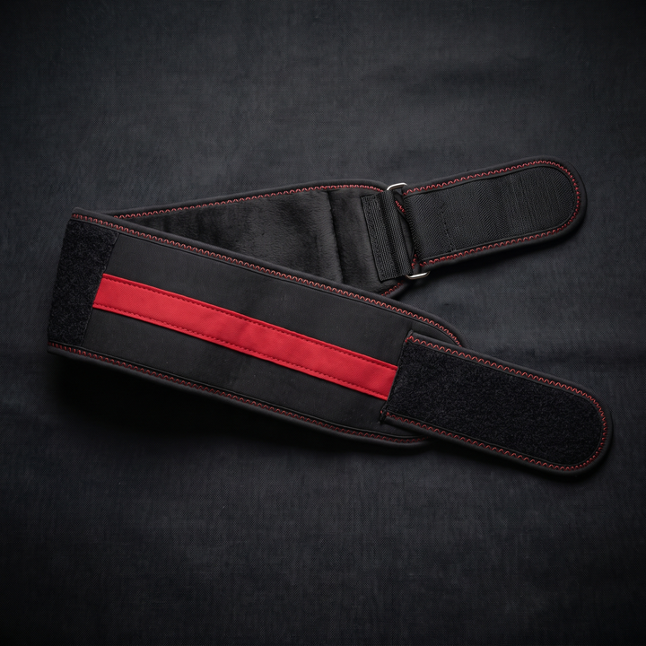 Wrist wrap laid flat, front view, adjustable compression fit design