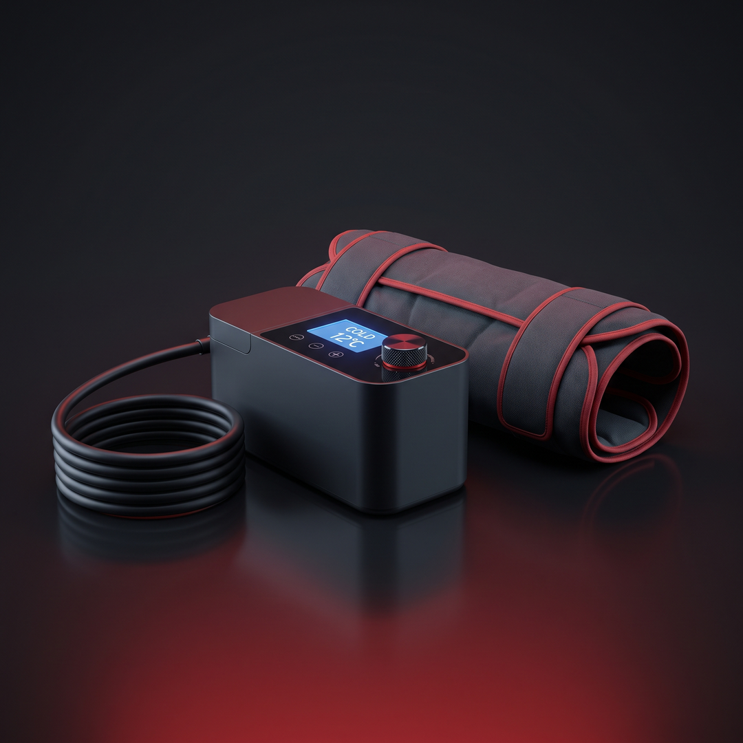 PHYSIOATHLETX hot/cold compression recovery device with control unit and wraparound knee wrap