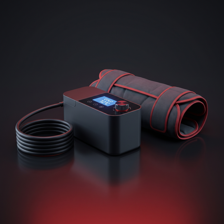 PHYSIOATHLETX hot/cold compression recovery device with control unit and wraparound knee wrap