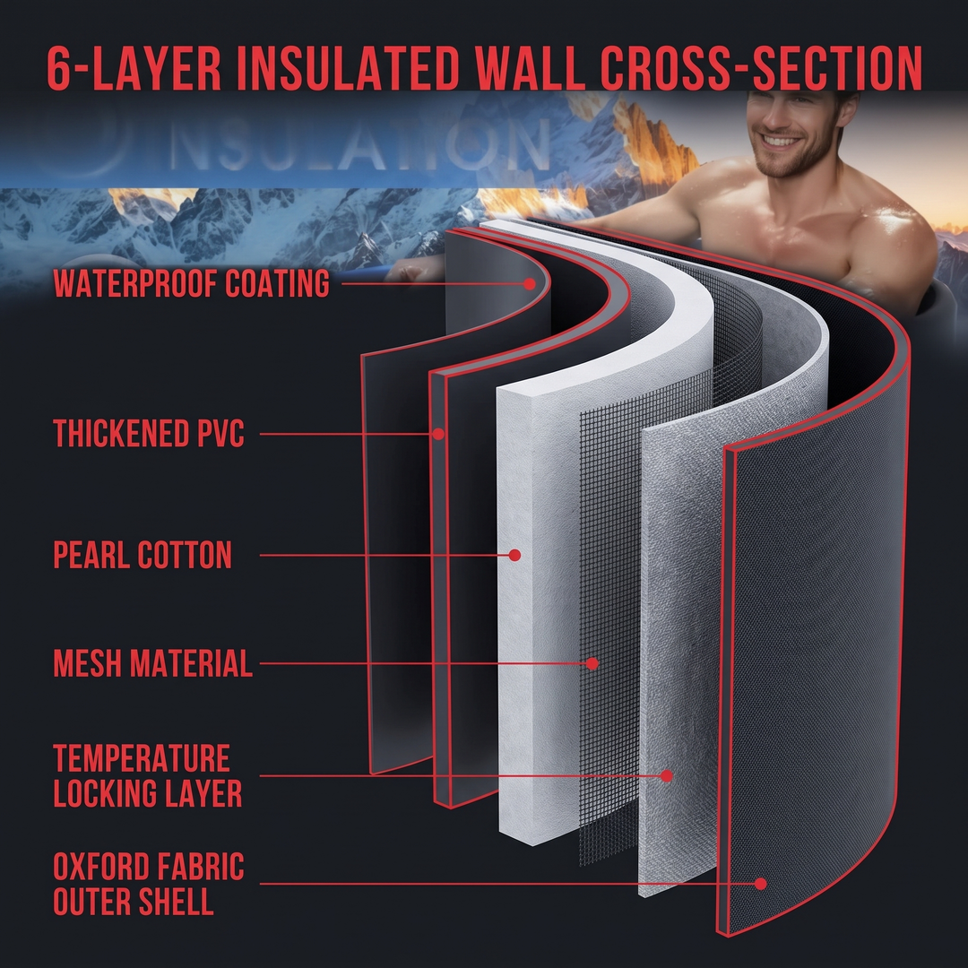 PHYSIOATHLETX Ice Bath Tub - cold plunge recovery tub - insulated wall construction diagram