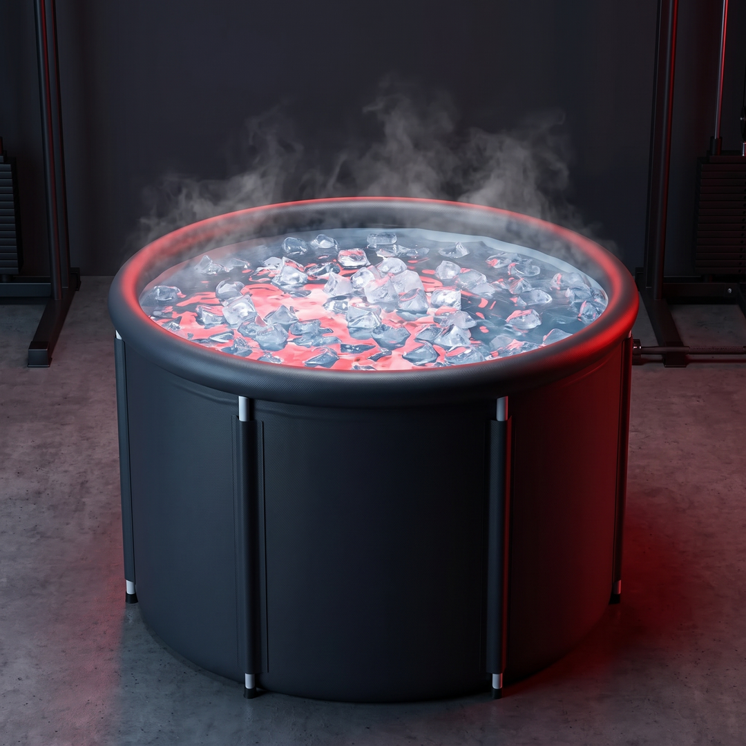 PHYSIOATHLETX Ice Bath Tub - cold plunge recovery tub - filled with ice water, lid off