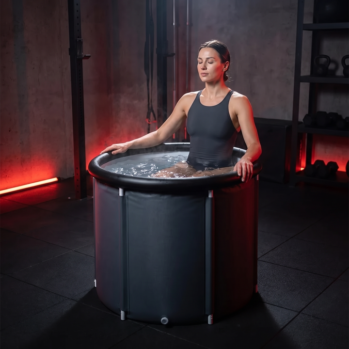 PHYSIOATHLETX Ice Bath Tub - cold plunge recovery tub - athlete during cold plunge recovery ritual