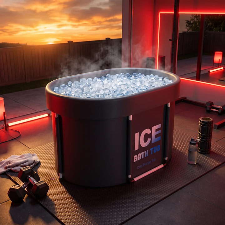 PHYSIOATHLETX Ice Bath Tub - cold plunge recovery tub - set up outdoors at sunset for training recovery