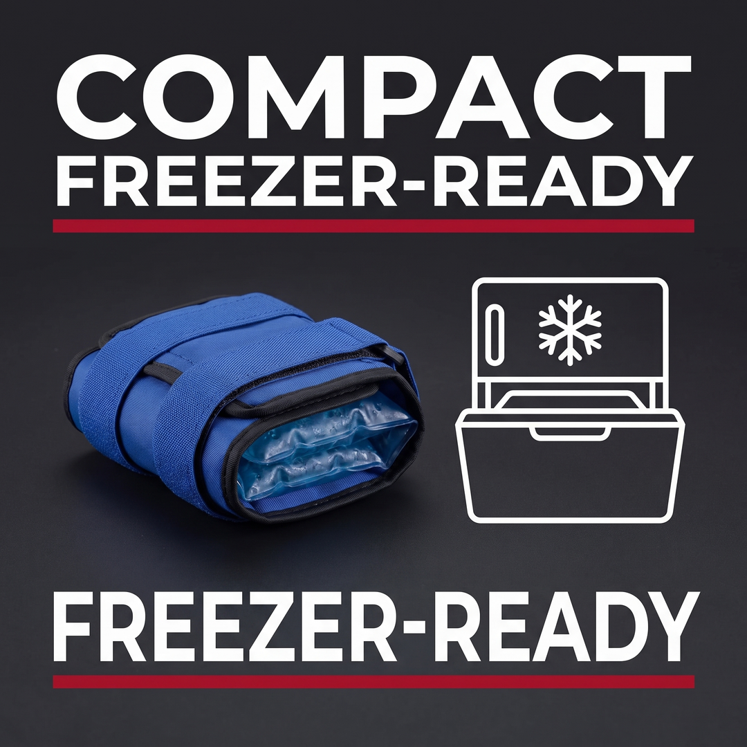Compact knee ice pack wrap folds for easy freezer storage