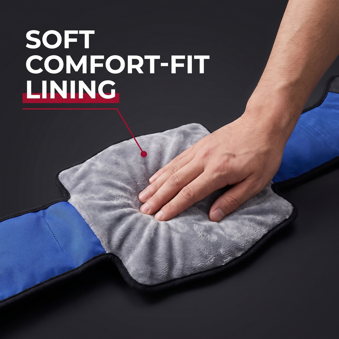 Soft comfort-fit fabric lining of the knee ice pack wrap