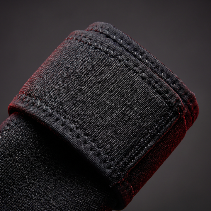 Close-up of breathable compression band fabric texture on knee support strap