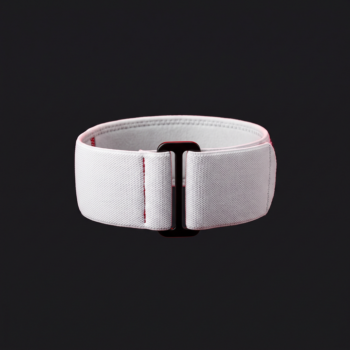 White adjustable knee support strap for basketball, running, and gym training