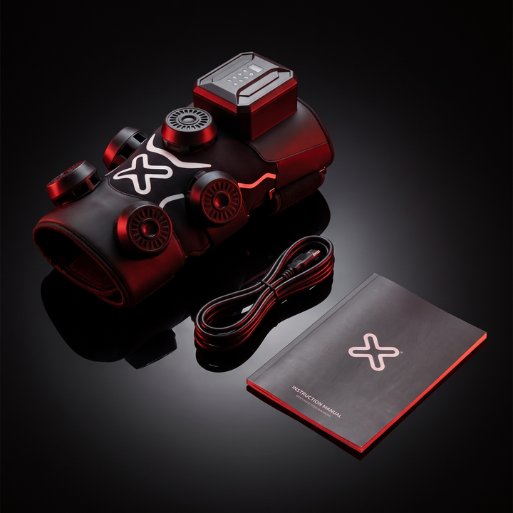Full kit: knee recovery wrap, power cable and instruction manual