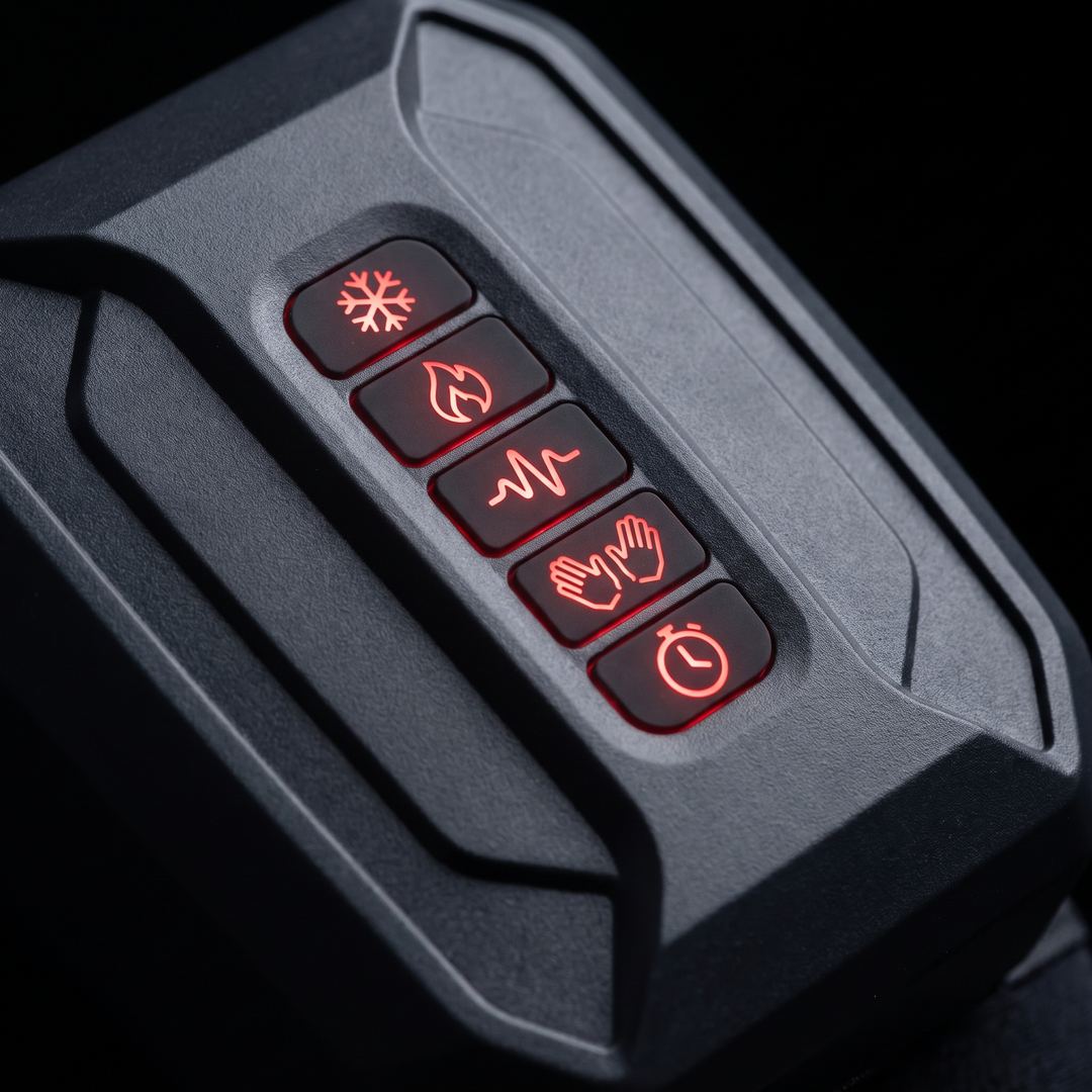 Close-up of the 5-mode selector panel on the knee recovery wrap