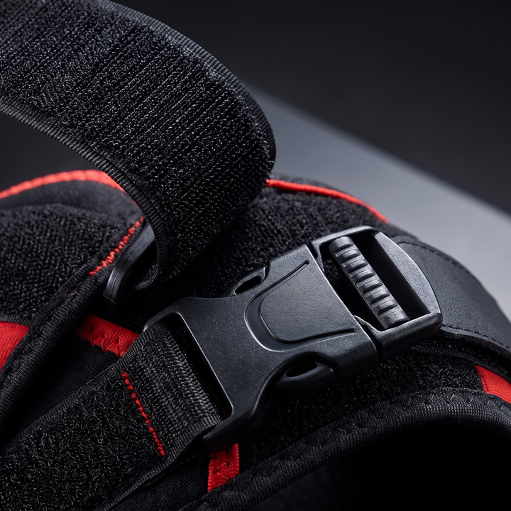 Close-up of adjustable straps on the knee recovery wrap